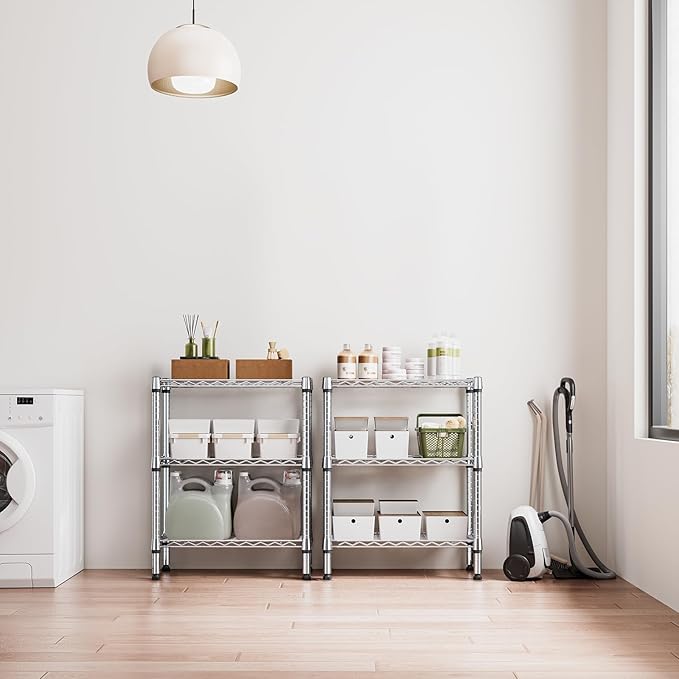 750 lbs 3 Tier Shelf Metal Storage Shelves Wire Rack Closet Organizers for Garage Kitchen Bathroom Laundry Chrome 11.8" D x 25.6" W x 31.5" H-Ruum Studio Home