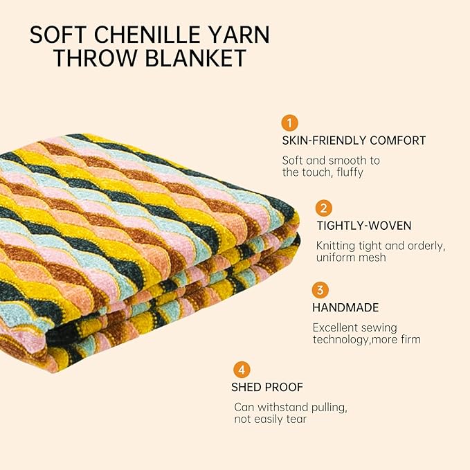 Soft Chenille Yarn Throw 50"x60", Handmade Knit Throw Blanket, for use in All Seasons, Soft Cozy Warm Knitted Blanket for Bed Sofa, Couch Chair, Living Room(1.98Ib)-Ruum Studio Home