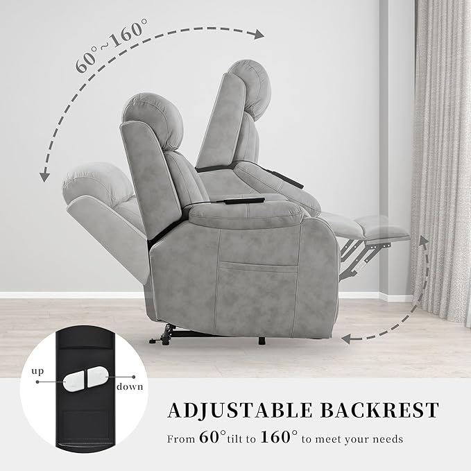 Power Lift Chair Recliners for Elderly, Leathaire Modern Adult Power Lift Chair Overstuffed Electric Lift Recliner Chair with Side Pocket for Living Room Bedroom (Light Gray)-Ruum Studio Home