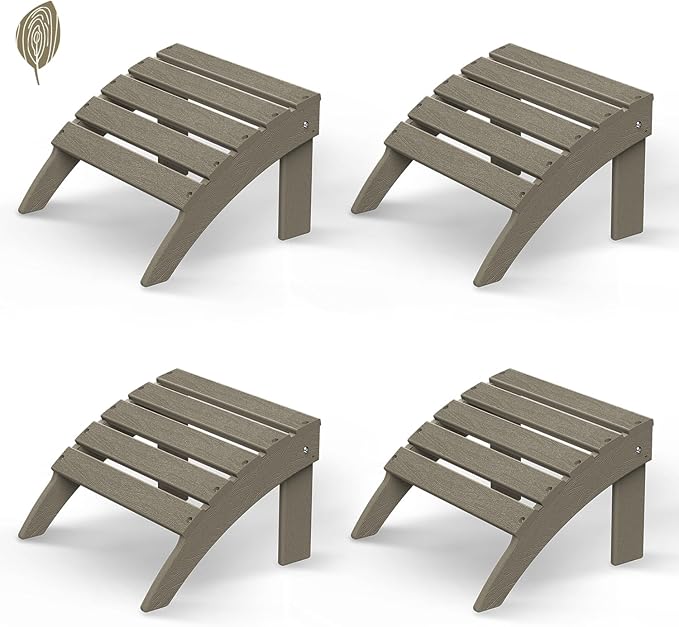 GREENVINES Adirondack-Ottoman | Wood Grain | Set of 4 | HDPE Plastic | Outdoor Footrest | All Weather | Foot Rest | Foot Stool | Desert Brown | for Adirondack Chair-Ruum Studio Home