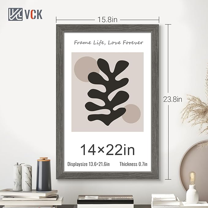VCK 14x22 Picture Frame Set of 3, Gray Solid Wood Poster Picture Frame, Exclusive Wood Grain, Wall Mounting Hanging-Ruum Studio Home