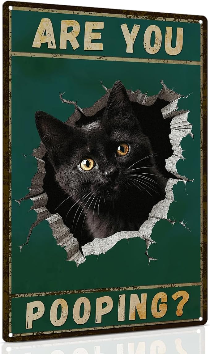 ALKB Are You Pooping Signs Funny Black Cat Sign for Bathroom Wall Decor, Vintage Cat Gift 8 x 12 Inch-Ruum Studio Home