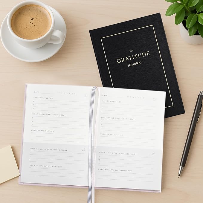 &And Per Se Gratitude Journal – Five Minutes a Day to Cultivate Mindfulness, Happiness, Positive Vibes, Affirmations & Self-Reflection – Undated Daily Gratitude Journal for Women & Men (Black)-Ruum Studio Home