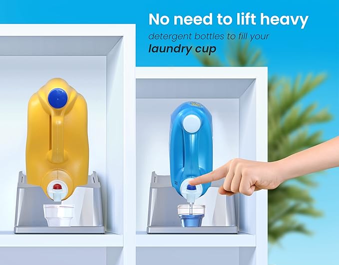 TidyFriend 2 Pack Liquid Laundry Detergent Holder Stand with Drip Tray & Rubber-Grip Feet, Stand for Laundry Room Organization and Storage, Fabric Softener Dispenser with Cup Holder (Grey)-Ruum Studio Home