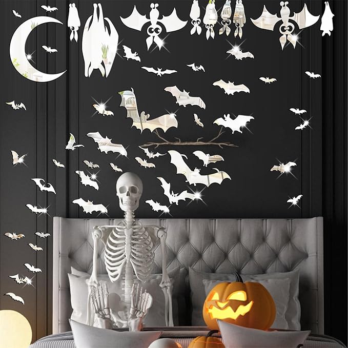Easma Halloween Bats Wall Stickers 3D Scary Bats Decor for Door Decals Haunted House Party Decorations Silver Removable Halloween Wall Decal Peel and Stick for Kids Baby Bedroom Bathroom Playroom-Ruum Studio Home