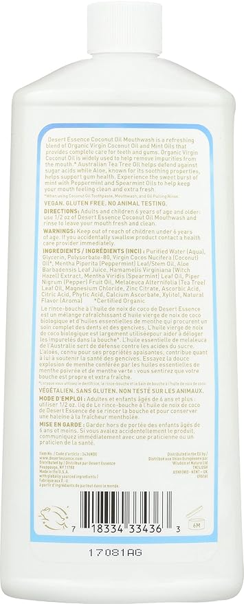 Desert Essence Coconut Oil Mouthwash- Alcohol & Sugar-Free - Coconut Oil & Tea Tree Oil Mouthwash for Adults & Kids 6+ - Promotes Gum Health, Fresh Breath, Soothing-Ruum Studio Home