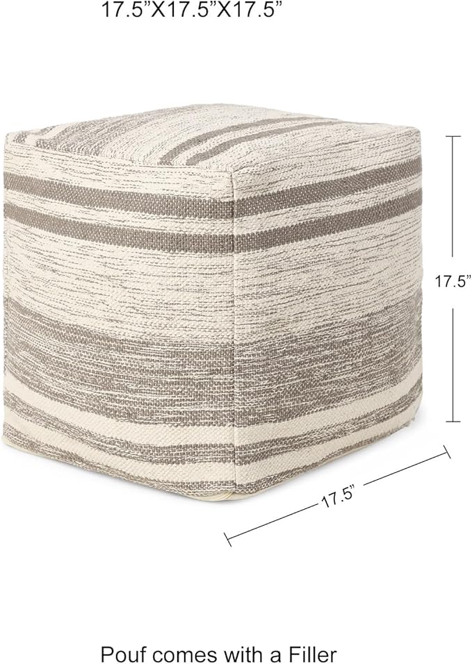 REDEARTH · Tufted Pouf Ottoman with Filler Textured Storage Cube Bean Bag Pouffe Footrest for Living Room, Bedroom, Nursery, Kidsroom; 100% Cotton (17.5"X17.5"X17.5", Melange Delight Taupe)-Ruum Studio Home
