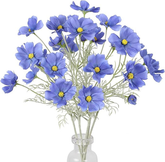 IPOPU Blue Flowers Artificial Cosmos 5PCS Fake Blue Wildflowers 24.5" Fake Daisies for Home Decor Indoor Faux Wild Flowers for Floral Arrangements Wedding Centerpiece-Ruum Studio Home