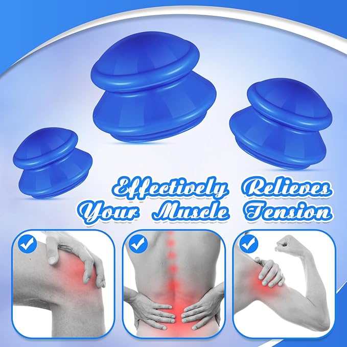 TrelaCo 6 Pcs Cupping Kit for Massage Therapy 3 Sizes Silicone Cupping Set Chinese Massage Therapy for Studio Household Cellulite Joint Pain Muscle Pain(Solid Blue)-Ruum Studio Home