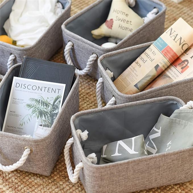 TcaFmac Basket for Organizing Cube Stgorage Bin - Small 6 Pack Fabric Storage Cubes Collapsible Baskets for Shelves with Rope, Bins for Organization Toy(Grey 12x8x5.2 inch)-Ruum Studio Home