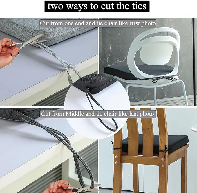Chair Cushion for Dining Chairs with Ties 4 Pack Non Slip Memory Foam Kitchen Room Chair Pads for Outdoor Patio Furniture 17x16 Inch, Navy Blue-Ruum Studio Home