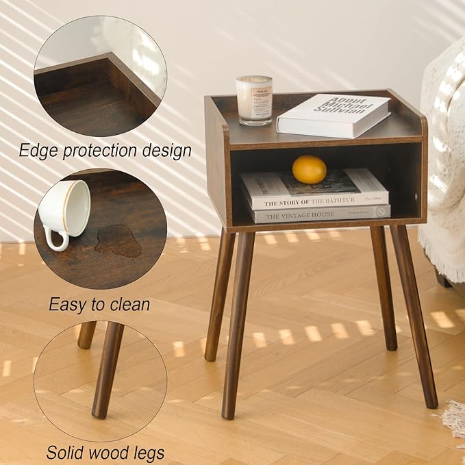 MaxSmeo Nightstand, Mid Century Modern Side Table Bedroom with Storage, Small End Bedside Table with Solid Wood Legs for Living Room, Office Small Spaces (Rustic Brown)-Ruum Studio Home