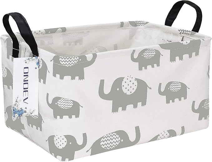 Rectangular Folding Laundry Basket, waterproof Canvas Basket,gift basket,Suitable for children's room,Office,Clothes,Toys Storage (Grey Elephant)-Ruum Studio Home