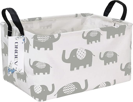Rectangular Folding Laundry Basket, waterproof Canvas Basket,gift basket,Suitable for children's room,Office,Clothes,Toys Storage (Grey Elephant)-Ruum Studio Home