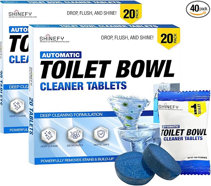 Automatic Toilet Bowl Cleaner Tablets – 40 Tabs - Blue Gel Toilet Tank Cleaner, Hard Water Ring Remover, Septic-Safe Heavy-Duty Stain & Smell Eliminator, Toilet Cleaning & Deodorizer-Ruum Studio Home