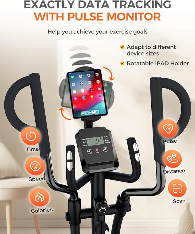 pooboo Elliptical Machine, Elliptical Exercise Machine with 16-Level Resistance&Hyper-Quiet Magnetic Driving System, Elliptical Machine for Home with LCD Monitor&15.5IN Stride, 350LBS Weight Capacity-Ruum Studio Home