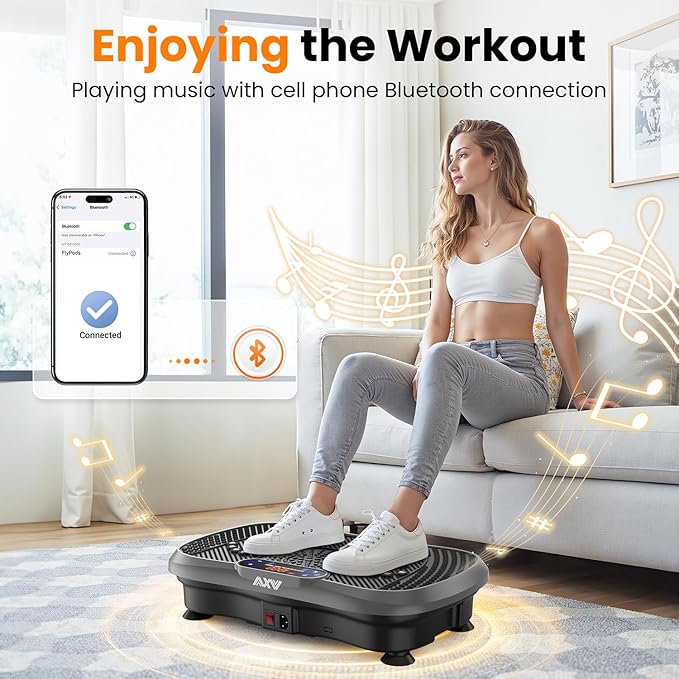 AXV Vibration Plate Fitness Platform Exercise Machine Vibrating Lymphatic Drainage Shaking Full Body Shaker Workout Vibrate Stand Shake Board Sport Gym for Weight Loss Fat Burner for Women Men-Ruum Studio Home