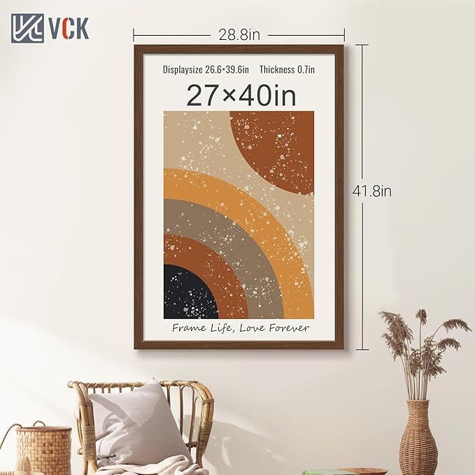 VCK 27x40 Brown Poster Frame 3 Pack, Wood Picture Frame with Exclusive Wood Grain, Wall Mounting Hanging-Ruum Studio Home
