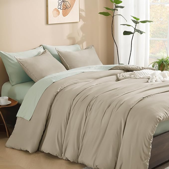 Litanika Comforters Oatmeal Oversized King Size, 3 Pieces Lightweight Solid Bedding Comforter Set, All Season Fluffy Bed Set (120x98In Comforter & 2 Pillowcases)-Ruum Studio Home