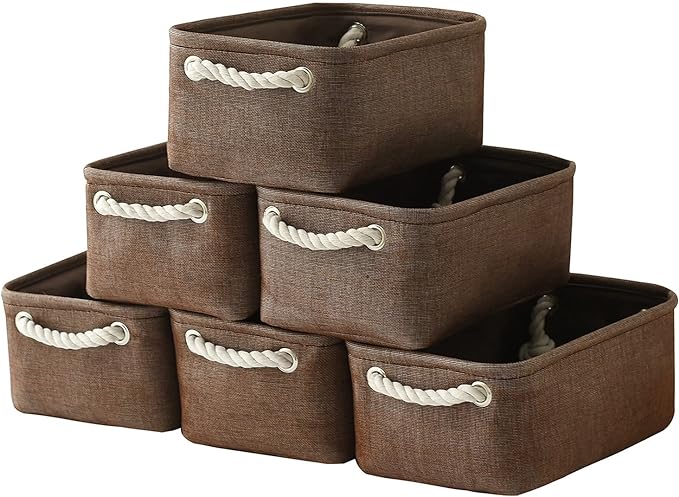 TheWarmHome Storage Basket for Organizing - 12x8x5 inch Small 6 Pack Collapsible Storage Bin for Shelves with Handles, Canves Storage Box for Cloth Closet Organizer Gift Toy (Brown)-Ruum Studio Home