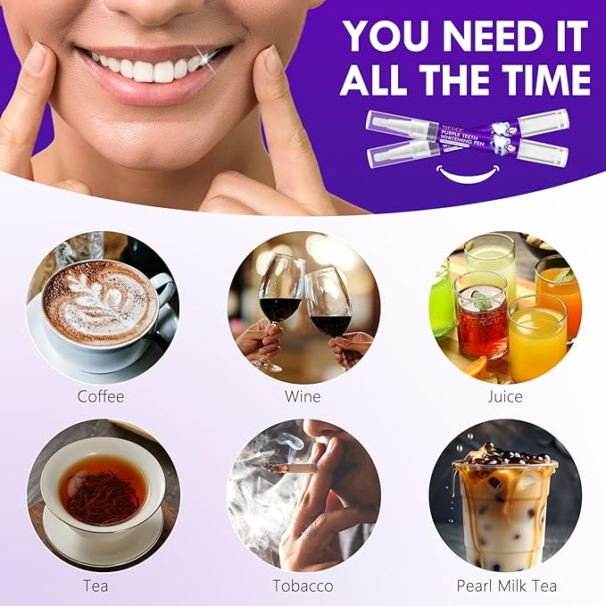 Teeth Whitening Pen 6 Pack, Professional Purple Teeth Whitening Gel for Rapid Stain Removal, No Sensitivity Formula for Sensitive Teeth, Mint Fresh Breath-Ruum Studio Home