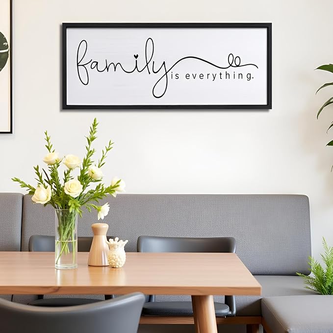 Foutcheou Family is Everything Wall Decor Sign 32"×12" for Family Living Room Large Wood Framed Wall Art Hanging Decoration (Black)-Ruum Studio Home