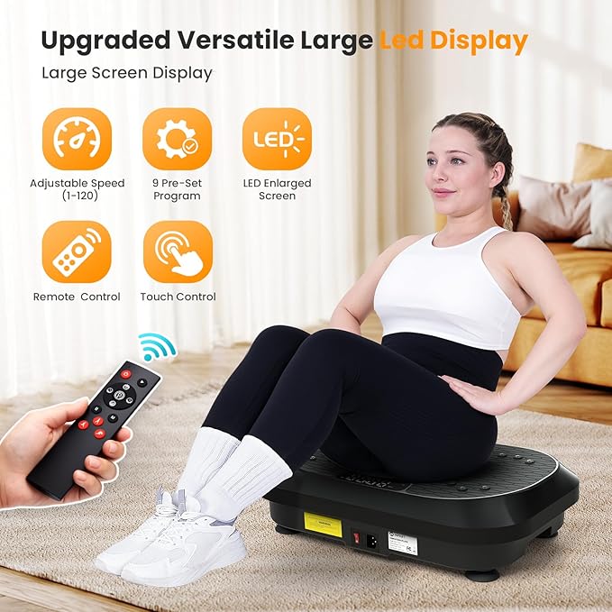 Vibration Plate Exercise Machine with Magnetic Acupoints, Lymphatic Drainage Vibrating Plate with 9 Modes & 120 Adjustable Speeds, 400 Lbs Capacity Whole Body Vibration Platform for Women Men-Ruum Studio Home
