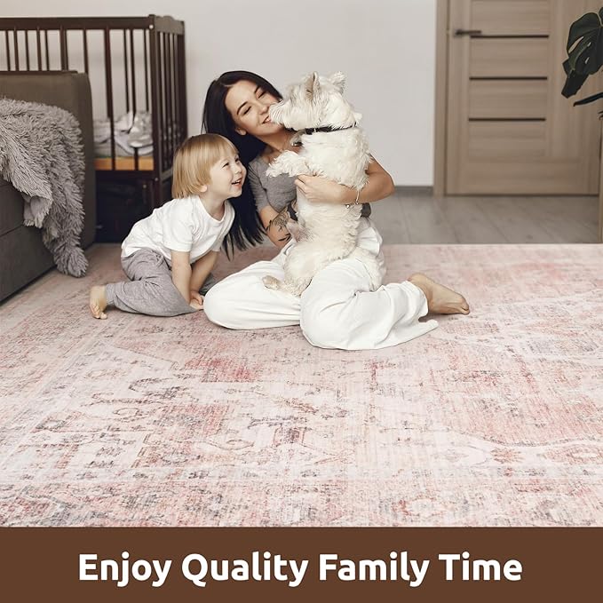 AMOAMI-Area Rug 9X12 Rugs for Living Room-Vintage Soft Pink Rugs for Bedroom-Non Slip Carpet-Washable Rug for Dining Room Living Room Bedroom Office Under Table-Ruum Studio Home