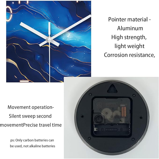 Glass Blue Wall Clocks Battery Operated 16 Inch Marble Pattern Big Clock for Office Abstract Silent Wall Clock Non Ticking-Ruum Studio Home