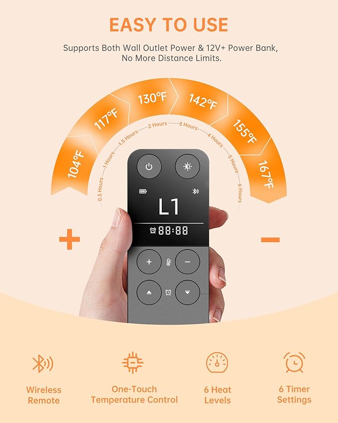Nano Heating Pad Pain Relief, Far Infrared Heating Electric Pad for Period Cramps Back Neck, Washable, Car, Portable, for Women Mom Elder,12V Safe, Remote 6 Heat&Time(12"x24", Grey)-Ruum Studio Home