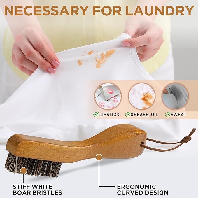 TAKAVU Stain Brush, Laundry Brush for Stain Removal, Natural Horse Hair Cleaning Brush with Ergonomic Handle, Suitable for Delicate Fabrics Without Damage, Perfect Laundry, Shoes, Boots, Home-Ruum Studio Home