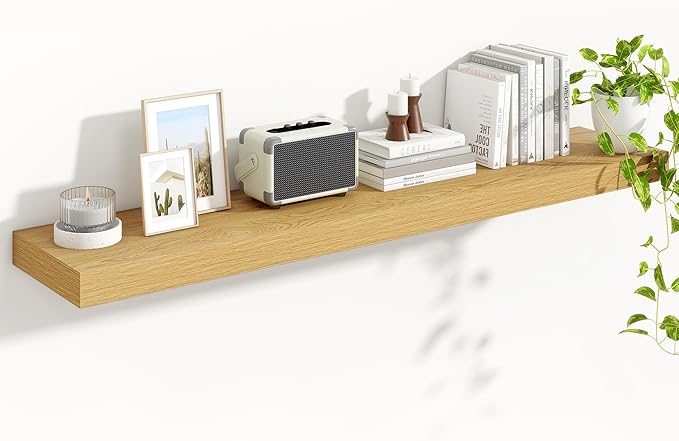 Heimlove 55 Inch Floating Shelves for Wall,10 Deep Large Rustic Wall Shelf with Heavy Duty Brackets,Wall Mounted Storage & Display Shelves for Bedroom,Living Room,Kitchen,Office,Oak Color-Ruum Studio Home