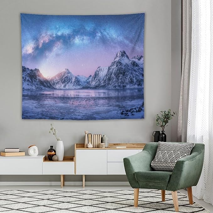 HZOHNAGO Mountain Tapestry Aurora Snow Mountain Sunset Pattern Printed Wall Tapestry Wall Hanging for Bedroom Living Room Dorm 60" W x 50" H-Ruum Studio Home