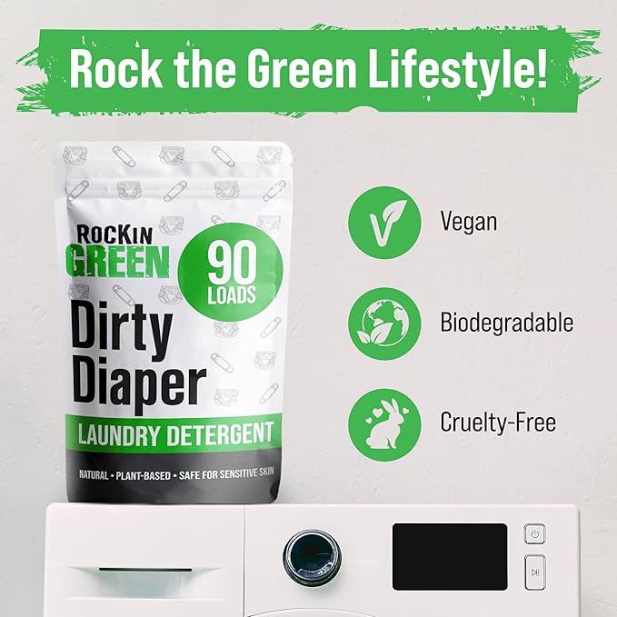 Rockin' Green Laundry Detergent, Plant based, All Natural Laundry Detergent Powder, Vegan and Biodegradable Odor Fighter, Safe for Sensitive Skin (Baby Cloth Diaper 90 Loads Unscented)-Ruum Studio Home