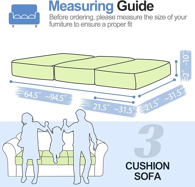 Couch Cushion Covers Individual Large Super Stretch Chenille (Softer Version) Sofa Cushion Covers, Couch Seat Covers Couch Slipcovers Furniture Protector (3PC, Green)-Ruum Studio Home