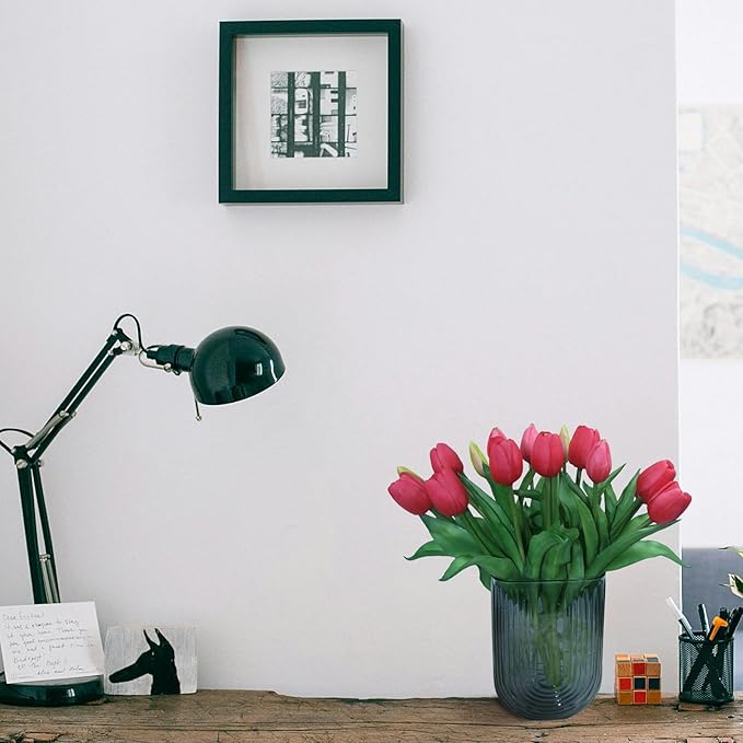 15pcs Artificial Tulips Flowers, Fake Tulips Real Touch, Faux Latex Bouquets, for Party Wedding Home Room Decoration (Rose Red)-Ruum Studio Home