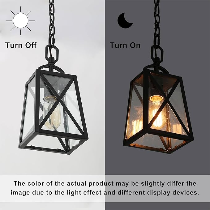 LOG BARN Outdoor Pendant Light Fixture, Farmhouse Exterior Lights, Anti-Rust Ceiling Outdoor Light with Seeded Glass, Lantern Hanging Light for Front Door, Entry, Porch, and Gazebo-Ruum Studio Home