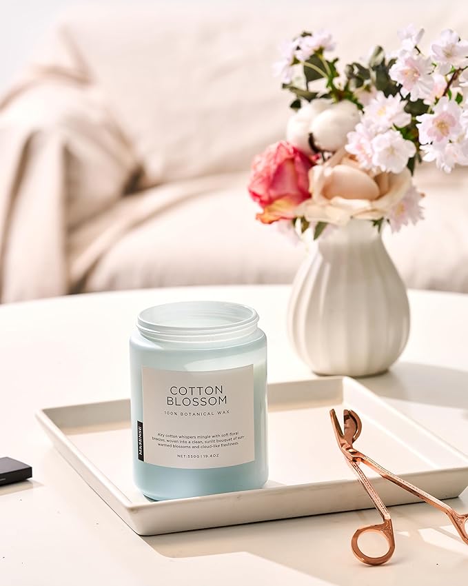 M&SENSE Clean Cotton Scented Candle - 19.4oz Natural Soy Wax Clean Cotton Blossom Scent Non Toxic Candle, 110-Hour Slow Burning 2-Wick Aromatherapy Home Fragrance Gifts for Home Decor-Ruum Studio Home
