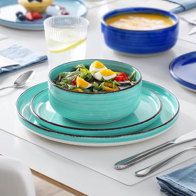 vancasso Bonita Dinnerware Sets 24 Pieces, Blue Stoneware Dishes Set for 6, Dinner Platers with Bowls Set, Dishwasher and Microwave Safe-Ruum Studio Home