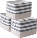 TheWarmHome Jumbo Storage Bins Baskets, Sturdy Fabric Organizing Basket W/Handles, Decorative Foldable Storage Baskets for Shelves Closet Nursery Toy (Grey&White Stripes 3 Pack, 20.5Lx15.7Wx13.8H in)-Ruum Studio Home
