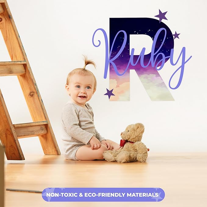 Custom Stickers Name Wall Decor I Personalized Name Sign for Room Decor | Multiple Custom Name & Initial I Decal for Baby Girl Nursery Decor I Nursery Wall Decal for Baby (B. Night Sky)-Ruum Studio Home