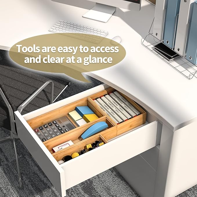 Bamboo Kitchen Drawer Organizer,Stackable Silverware Tray Utensil Organizer Cutlery Holder for Kitchen,Wooden Storage Box for Bathroom, Multi-Use Storage Bins Dividers for Office(9x3x2.5 inch)-Ruum Studio Home