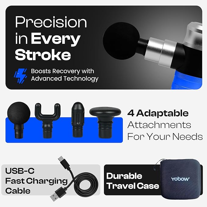 The Therapeutic Mini Massage Pistol with Portable Carrying Case, 4 Massage Speeds, 6 Colors | Fast USB Type C Charging | Massage Tool for Pain Relief | Stylish and Powerful Massage Gun-Ruum Studio Home