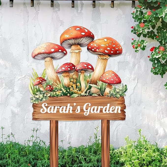 Personalized Mushroom Metal Sign with Stake,Custom Gardener Family Name Signs Outdoor Decor,Customized Flower Gardening Housewarming Gifts,Flowers Plaques for Patio Lawn Porch Backyard Farmhouse-Ruum Studio Home