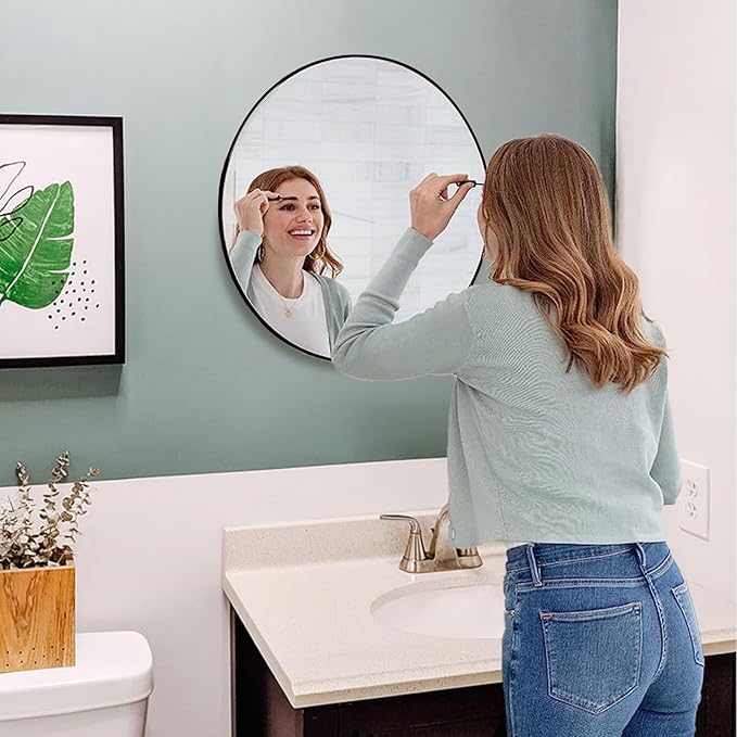 Fabuday Black Round Mirror for Wall 24 inch - Circle Mirror for Bathroom, Entryway, Living Room, Hallway, Vanity Decor, Big Matte Metal Frame Mirror-Ruum Studio Home
