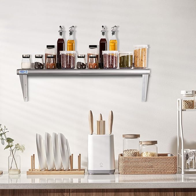 HARDURA Stainless Steel Shelf 18" x 60", 450lb Commercial Shelves Wall Mount Metal Shelving with Backsplash and Brackets for Kitchen, Restaurant, Laundry Room and Home-Ruum Studio Home