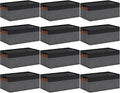 GhvyenntteS Small Fabric Storage Bins 12 Pack, 11.8" x 7.87" x 5.11" Storage Basket with Leather Handles, Closet Storage Bins for Shelves, Storage Baskets for Shelves, DVD Storage (Grey/Black)-Ruum Studio Home