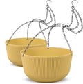 Dexceder 11.2 Inch Self Watering Hanging Planters Indoor Outdoor, Thickened Hanging Basket Flower Plant Pot (2 Pack, Yellow)-Ruum Studio Home