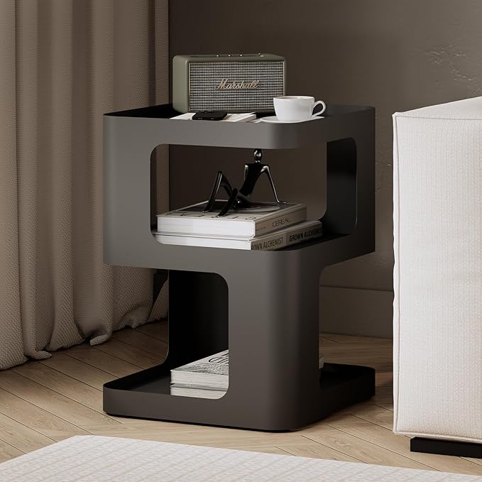 Modern Side Table, Metal Bedside Table Living Room, 3 Tier end Tables with Storage,Nightstand for Small Spaces, Living Room, Bedroom, Sturdy, No Assembly Required-Ruum Studio Home