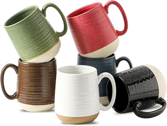 Hasense Ceramic Coffee Mugs Set of 6, 15 oz Large Porcelain Mugs with Handle for Women Men, Colorful Coffee Cups for Latte, Tea, Cappuccino, Microwave & Dishwasher Safe-Ruum Studio Home